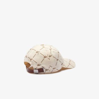 Lacoste LIVE Monogram Printed Cotton Cap - Čepice Dámské Béžový | CZ-NTJSmR